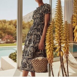 J. Crew Collection Ratti® Midnight Paisley Smocked Cotton‎ Poplin Dress - Small